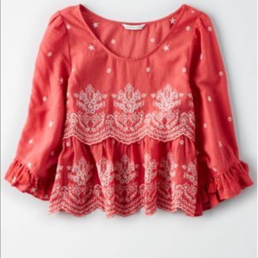 American Eagle Babydoll Bell Sleeve Blouse